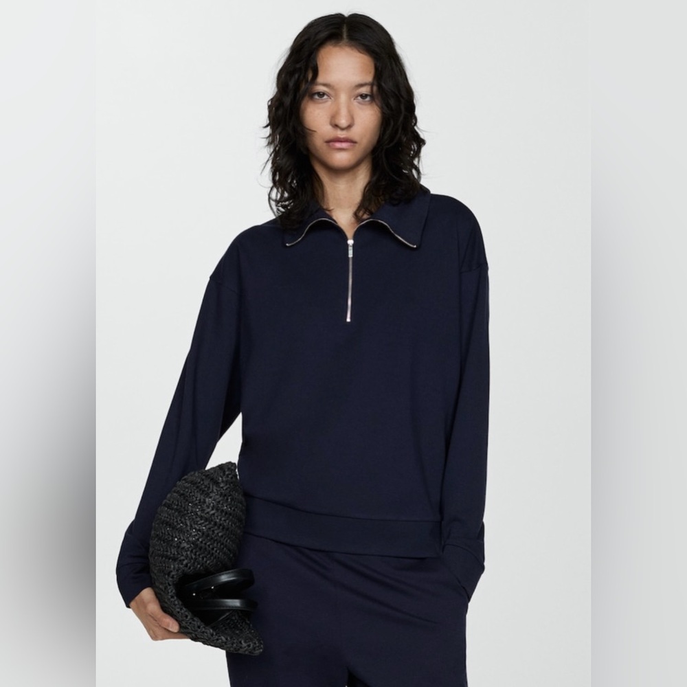 MANGO NAVY PERKINS-NECK SWEATER